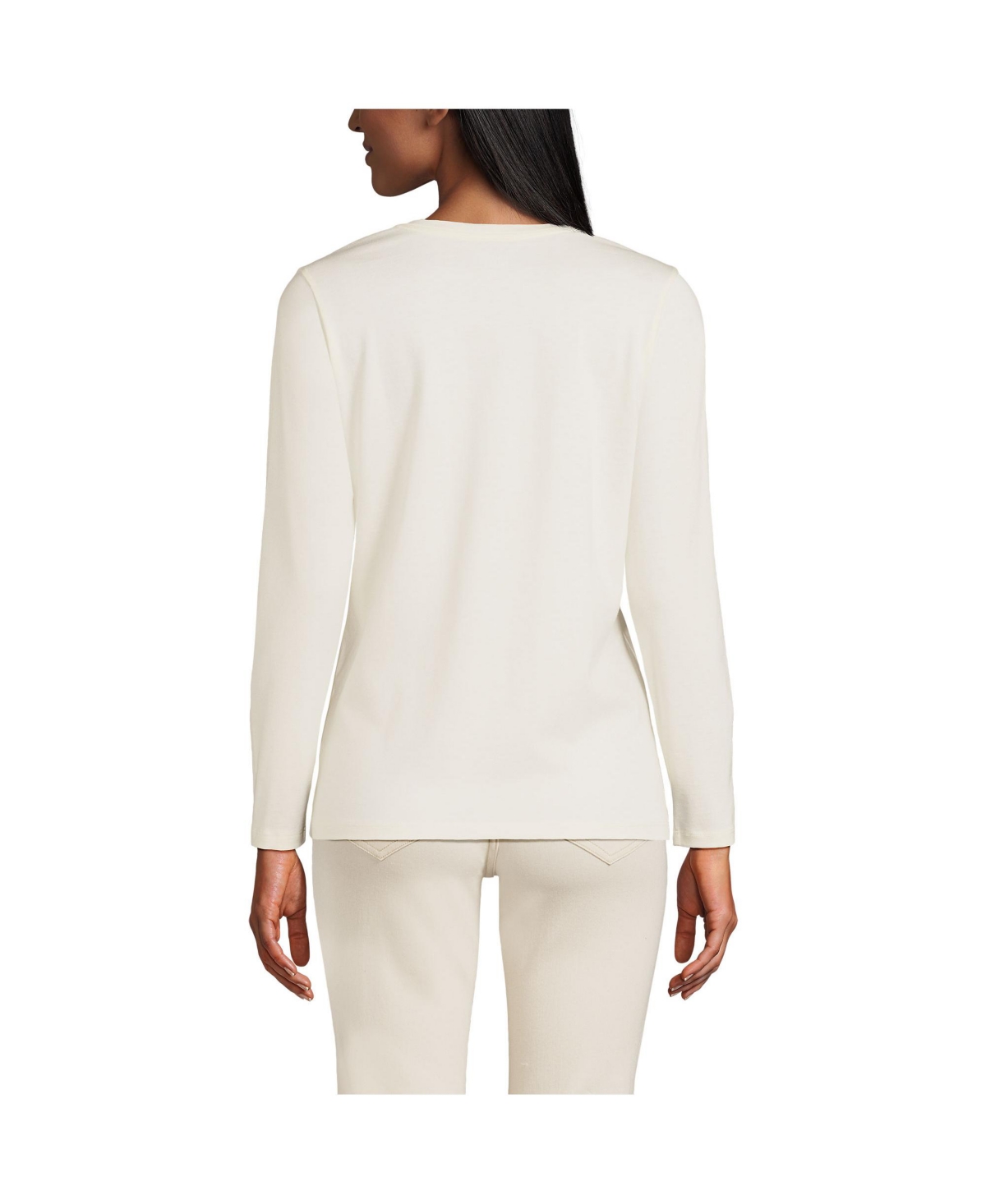 Lands' End Women's Relaxed Supima Cotton Long Sleeve V-Neck T-Shirt
