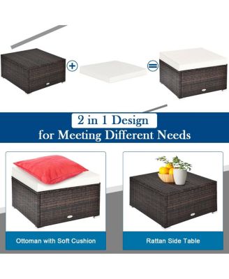 4 Pcs Ottoman Garden Deck Patio Rattan Wicker Furniture Set Cushioned Sofa-White