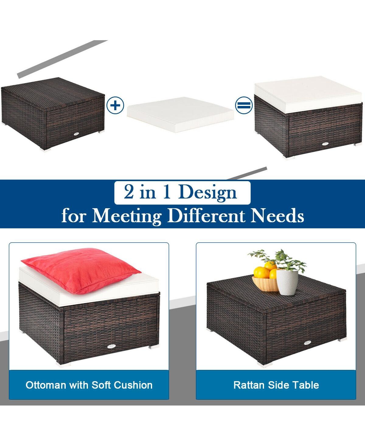 Sugift 4 Pcs Ottoman Garden Deck Patio Rattan Wicker Furniture Set Cushioned Sofa-White