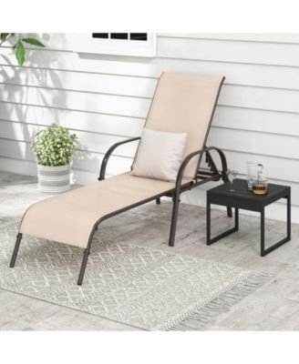 Adjustable Patio Chaise Folding Lounge Chair with Backrest-Brown