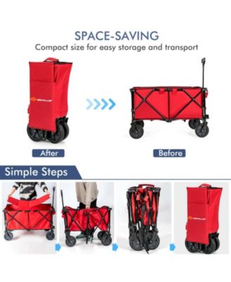 Outdoor Folding Wagon Cart with Adjustable Handle and Universal Wheels-Red