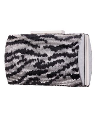Zebra Print Crystal Curved Minaudiere Clutch