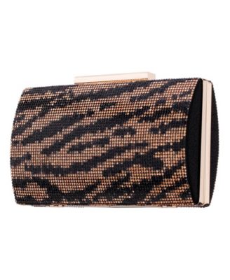 Zebra Print Crystal Curved Minaudiere Clutch