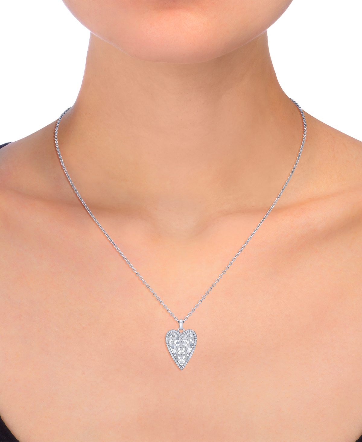 MACY'S DIAMOND BORDER DIAMOND-CUT HEART PENDANT NECKLACE (1/4 CT. T.W.) IN STERLING SILVER 