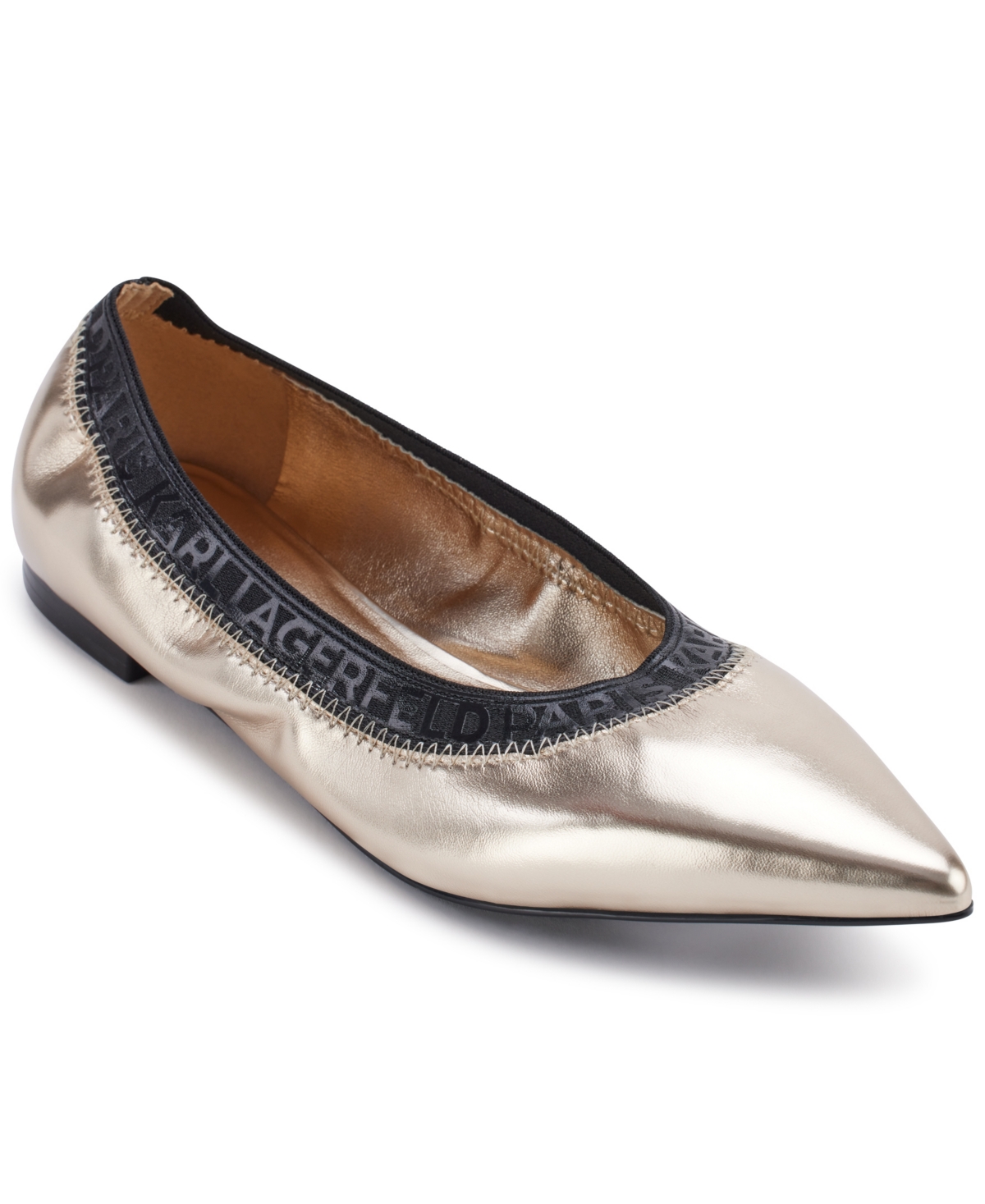 Karl Lagerfeld Women's Vinette Pointed Toe Ballet Flats In White Gold