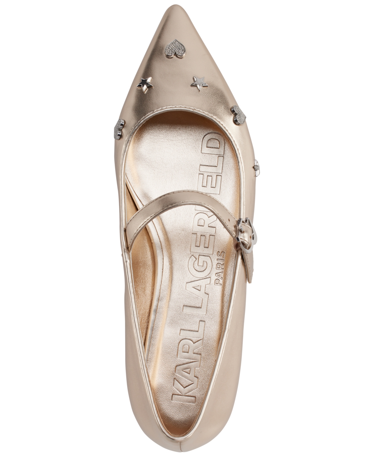 Karl Lagerfeld Paris Veyda Pointed Toe Mary Jane Flat In White Gold