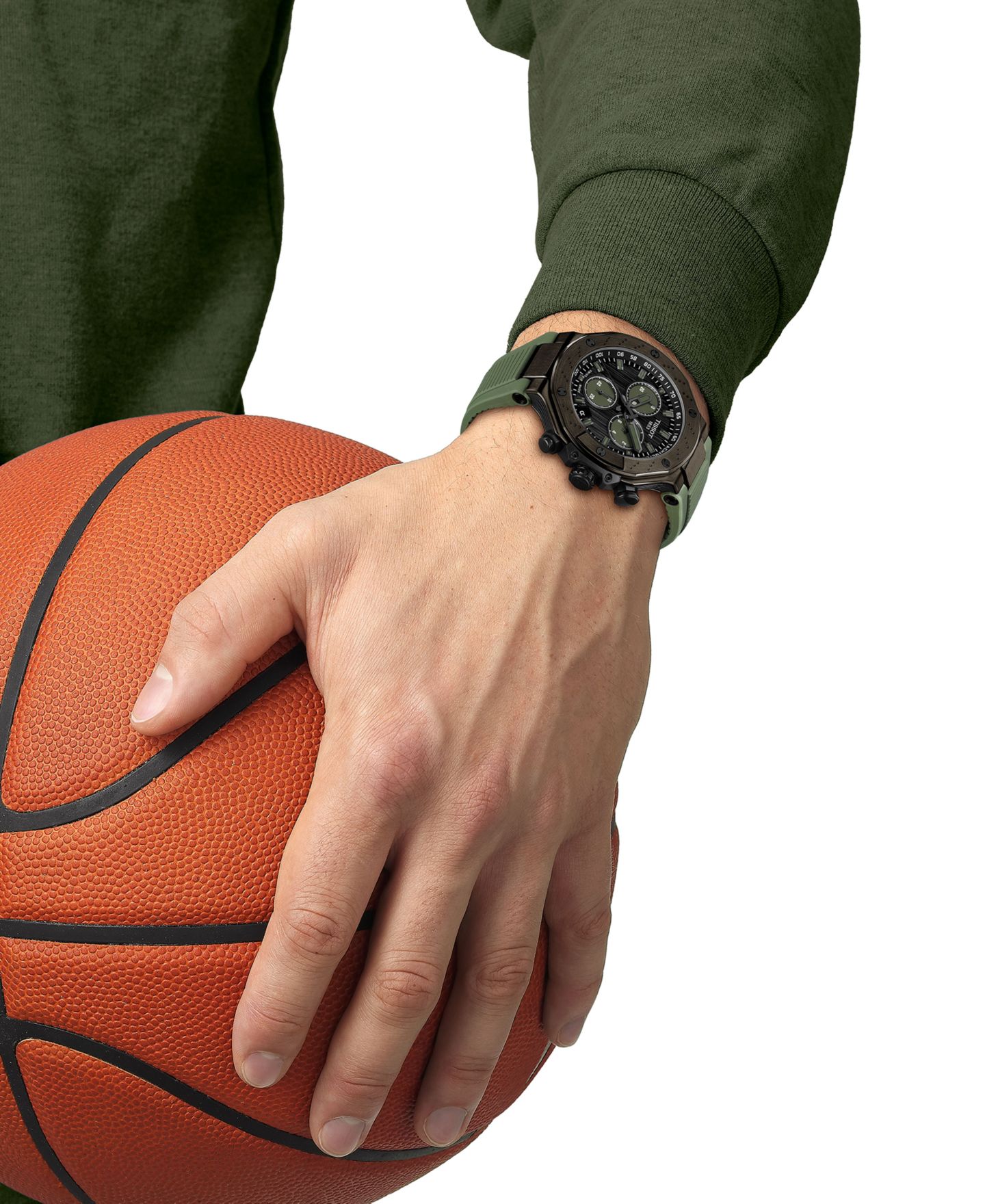 Мужской хронограф Tissot Swiss T-Race с зелёным каучуковым ремешком, 45 мм — фото 4