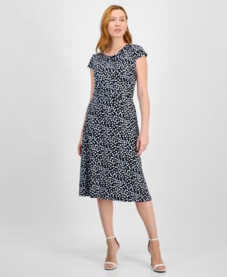 Dot Print Cowl Neck Top A Line Skirt