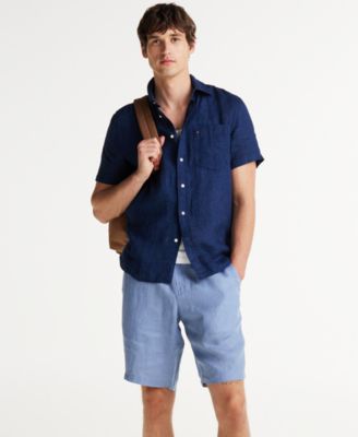 Men's Short-Sleeve Pigment-Dyed Linen Button-Front Shirt