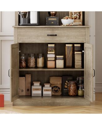 Kitchen Pantry Cabinet, 71" Tall Kitchen Hutch Storage Cabinet with Microwave Stand, Freestanding Buffet Cabinet