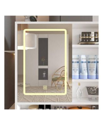 Makeup Vanity With Lights In 3 Colors And Openable Mirror, Vanity Desk With 4 Drawers, 1 Cabinets And Shelves