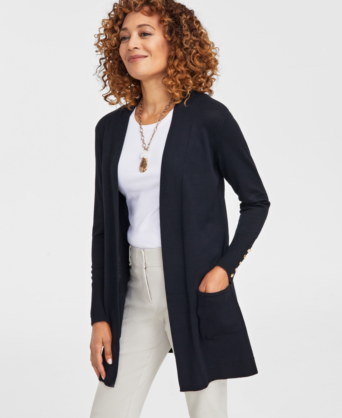 Jm Collection Women's Button-sleeve Flyaway Cardigan, Exclusively At Macy's In Teal Spark