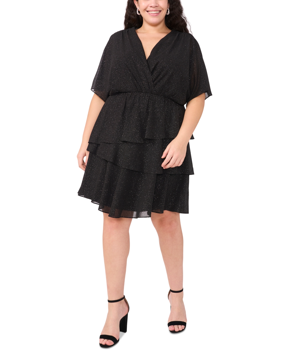Msk Plus Size Glitter Chiffon Fit & Flare Dress In Black Silver