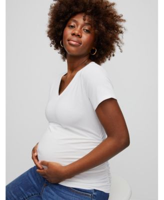 Maternity V-Neck Side-Ruched Short Sleeve Tee - Motherhood