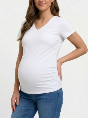 Maternity V-Neck Side-Ruched Short Sleeve Tee - Motherhood