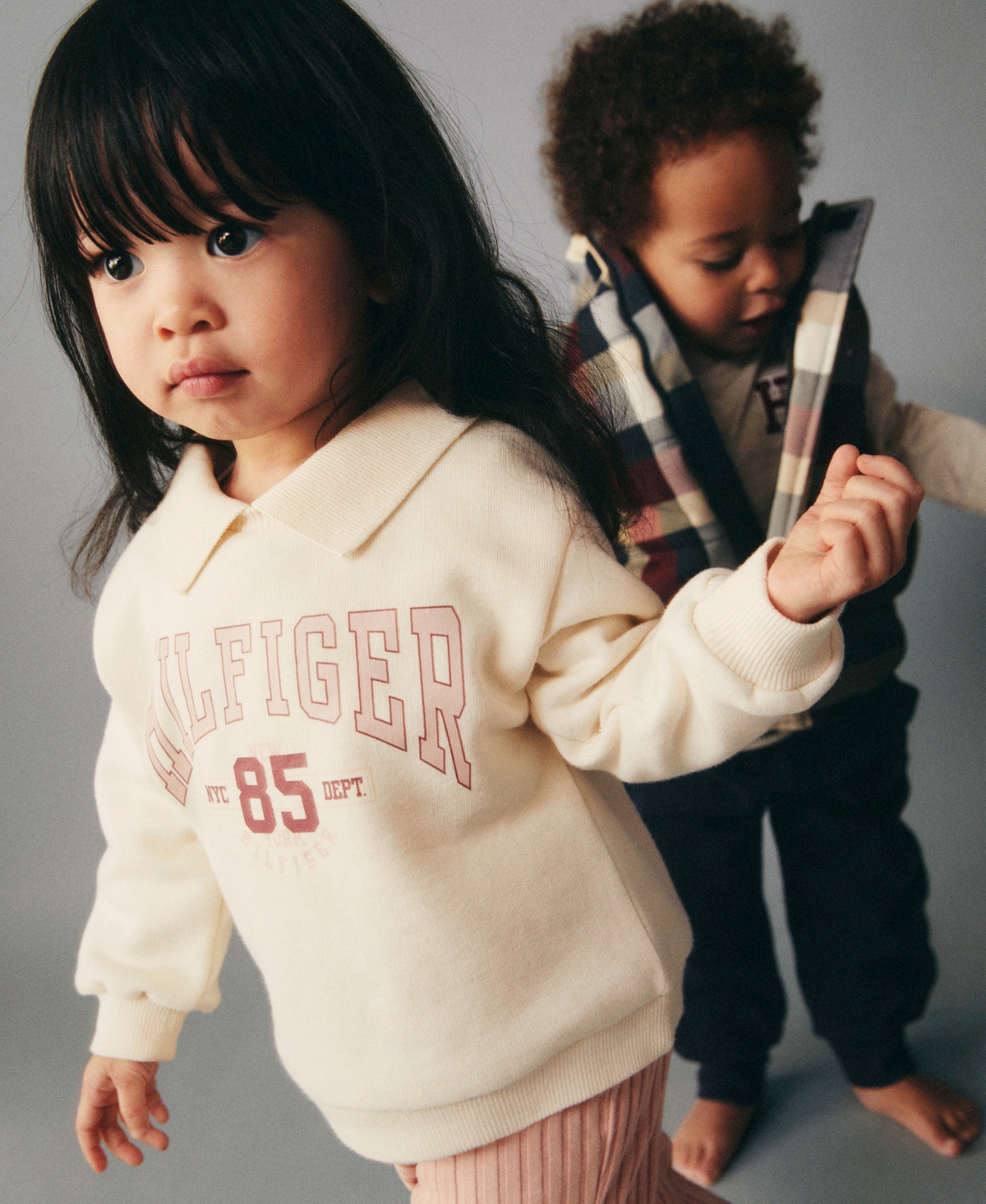 Tommy Hilfiger Toddler and Little Girls Fleece Polo Pullover and Chunky Rib Knit Pants 2-Piece Set -Cinder Rose