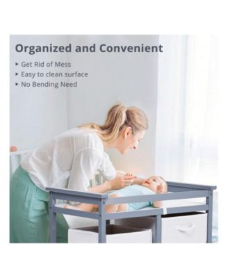 Wooden Baby Changing Table, Diaper Changing Table, Infant Diaper Changing Station Dresser With Laundry Hamper, 3 Drawer Basket And Changing Pad