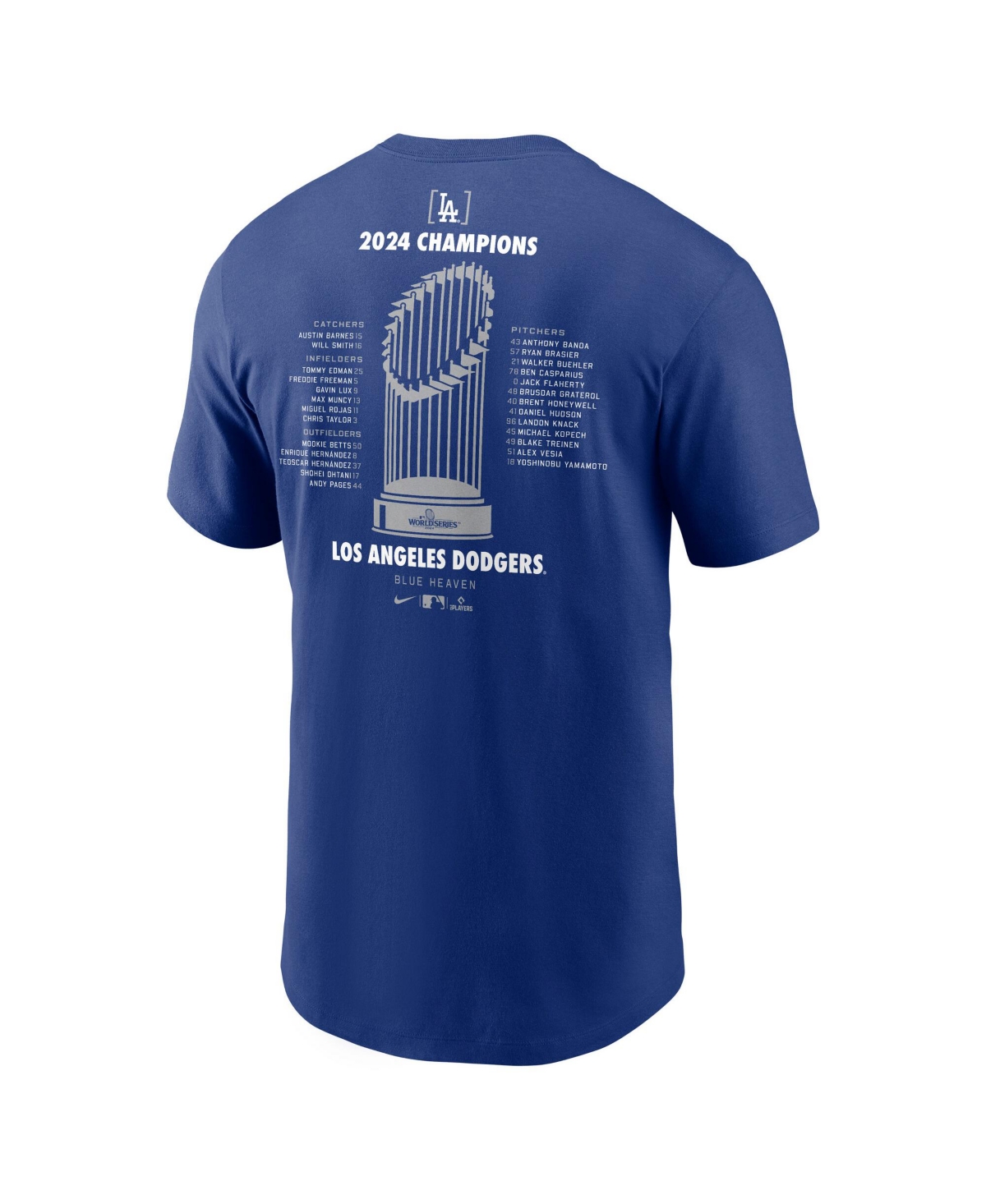 Nike Men'sLos Angeles Dodgers 2024 World Series Champions Roster T-Shirt - Royal