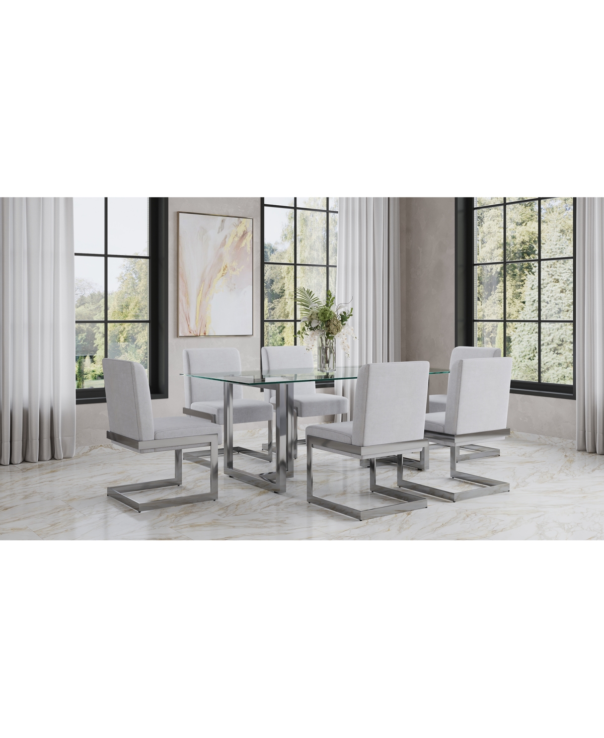 Shop Macy's Emila 7 Pc. Dining Set (rectangular Table & 6 Chairs), Created For  In Clear Glass With Silver Base