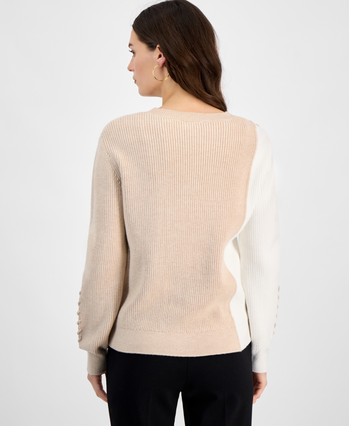 T Tahari Women's Mixed-stitch Colorblocked Sweater In Soft Tan,white