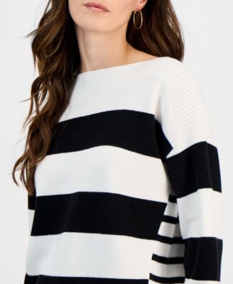 Women's Mixed-Stripe Boat-Neck Long-Sleeve Sweater