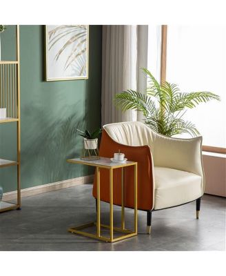 Marble Top C-Side Table – Compact Accent Table for Couch, Bed, or Small Apartment Decor