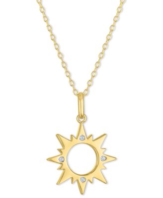 Macy's - Diamond Accent Sun Pendant Necklace in 14k Gold-Plated Sterling Silver, 16" + 2" extender