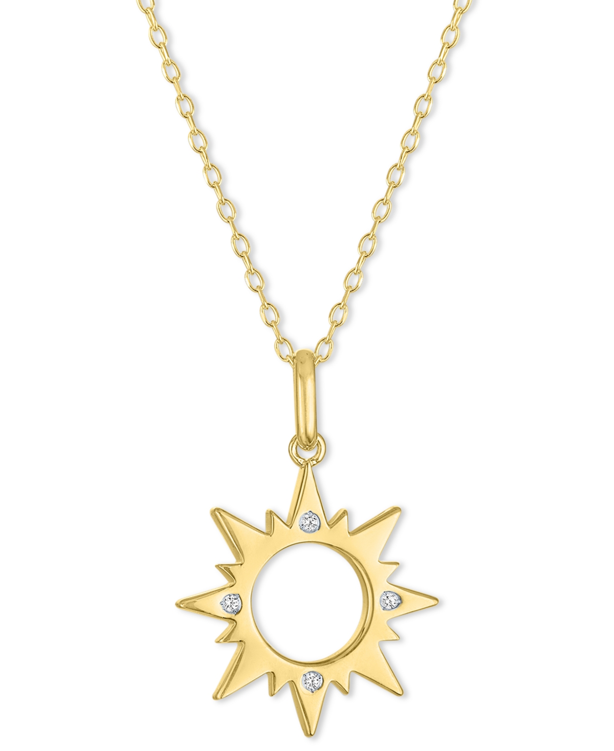 Macy's Diamond Accent Sun Pendant Necklace In 14k Gold-plated Sterling Silver, 16" + 2" Extender In Gold-plated Sterling Silver