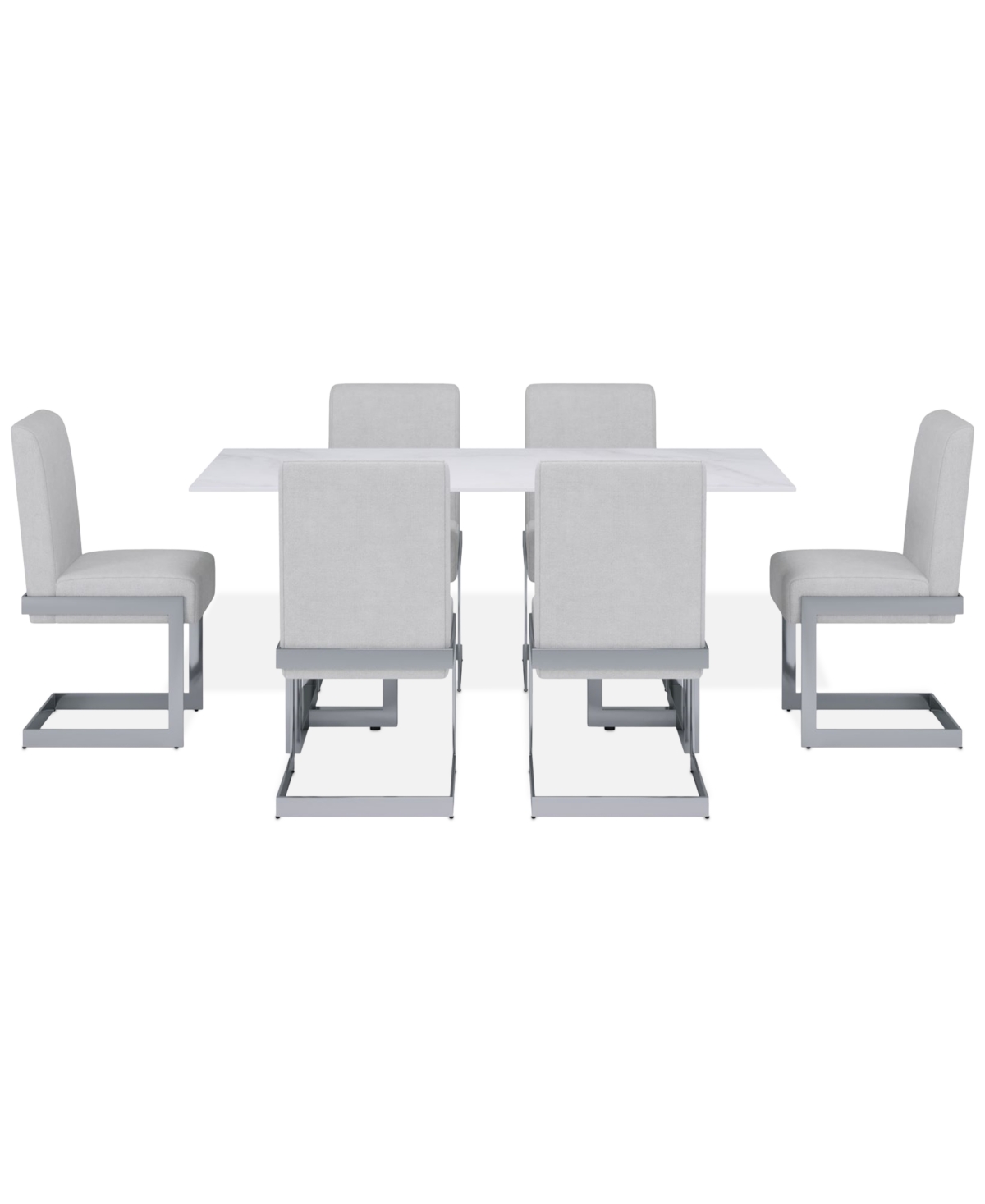 Shop Macy's Emila 7 Pc. Dining Set (rectangular Table & 6 Chairs), Created For  In White Sintered Stone With Silver Base