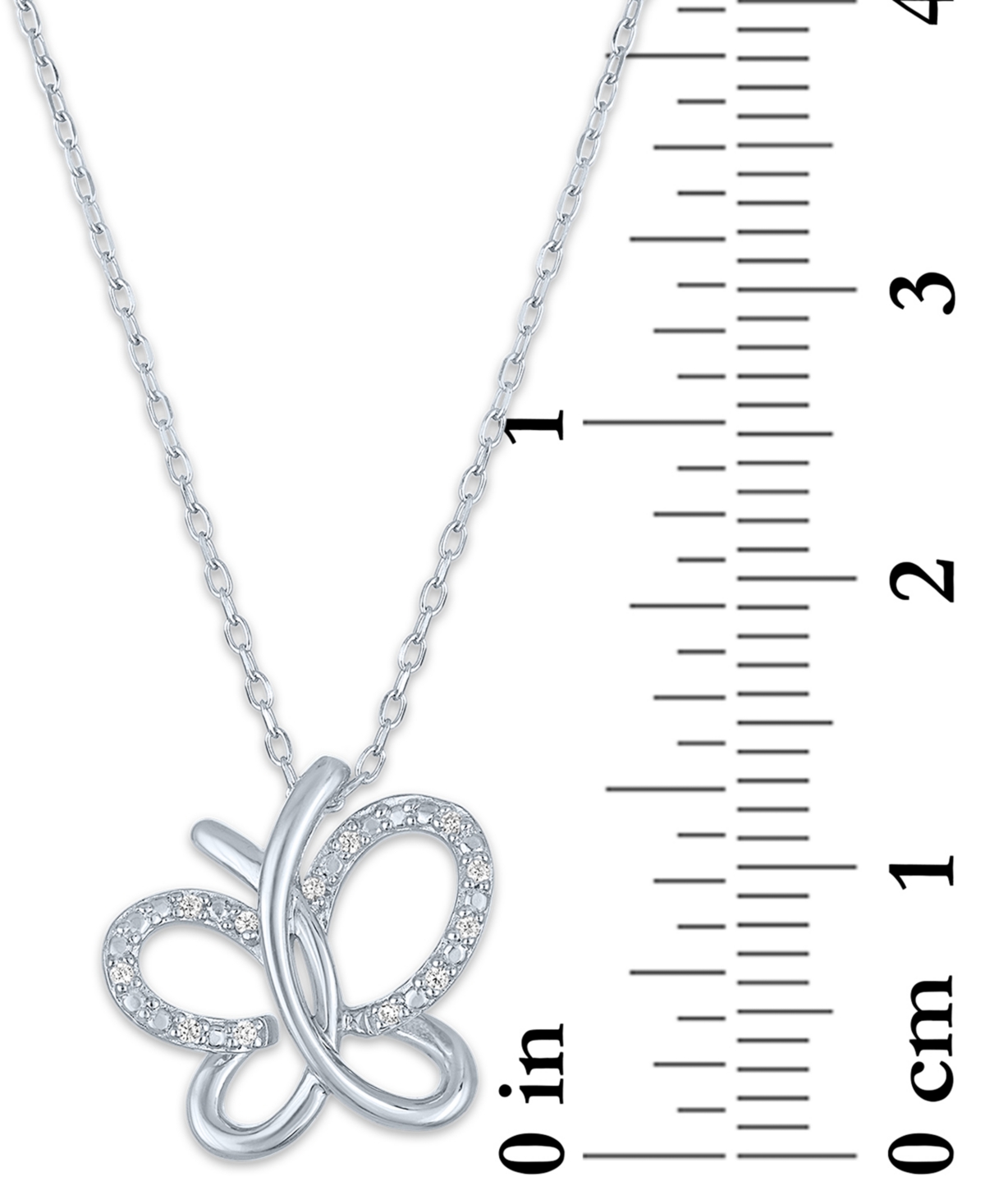 Macy's Diamond Accent Butterfly Pendant Necklace In Sterling Silver, 16" + 2" Extender In Sterling Silver