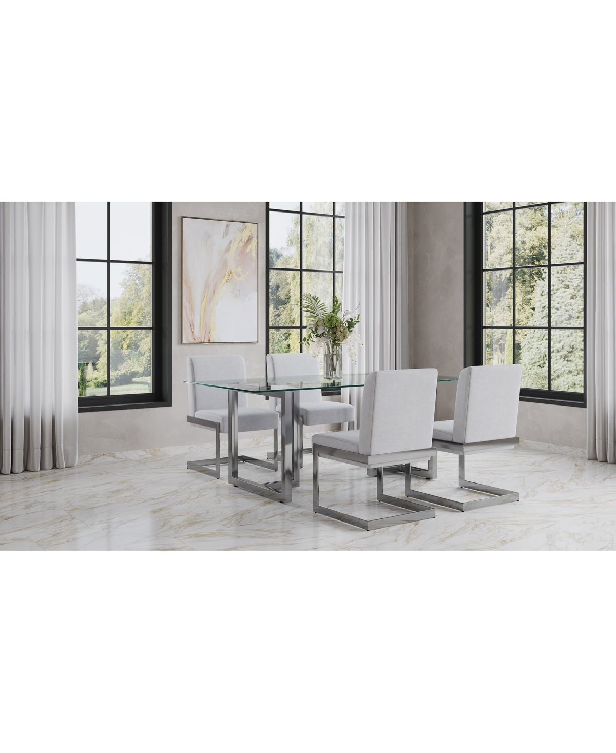 Macy's Emila 5 Pc. Dining Set (rectangular Table & 4 Chairs), Created For  In Clear Glass With Silver Base
