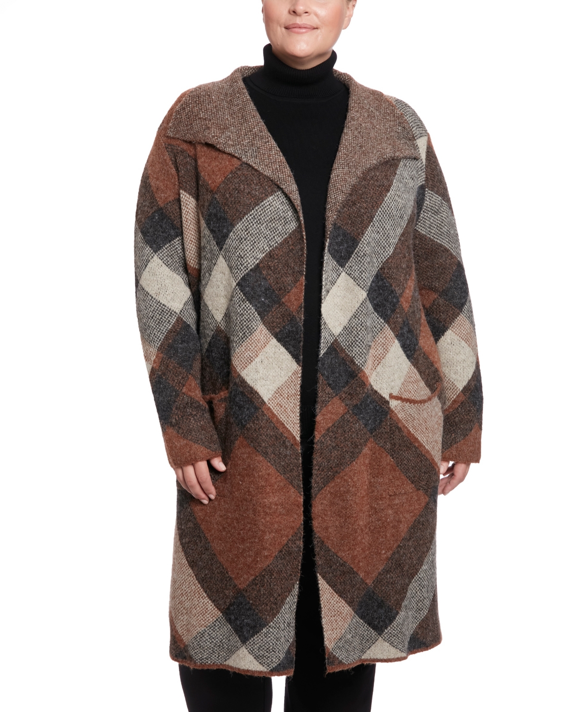 Joseph A Plus Size Notch Collar Coatigan Sweater