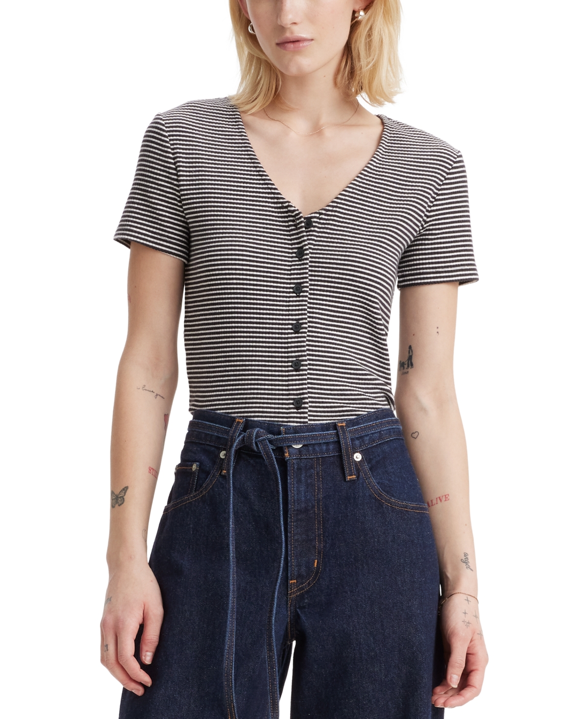 Levi's Muse Tee In Black + White Stripe