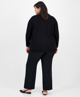 Kasper Plus Size Embroidered Cardigan Embroidered Top In Black