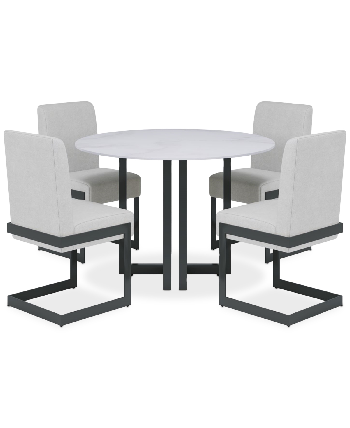 Macy's Emila 5 Pc. Dining Set (round Table & 4 Chairs), Created For  In White Sintered Stone With Gunmetal Base