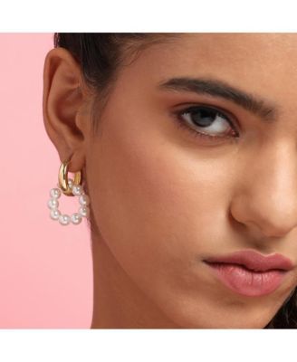 Women's Asymmetrical Pearl Hoop Earrings