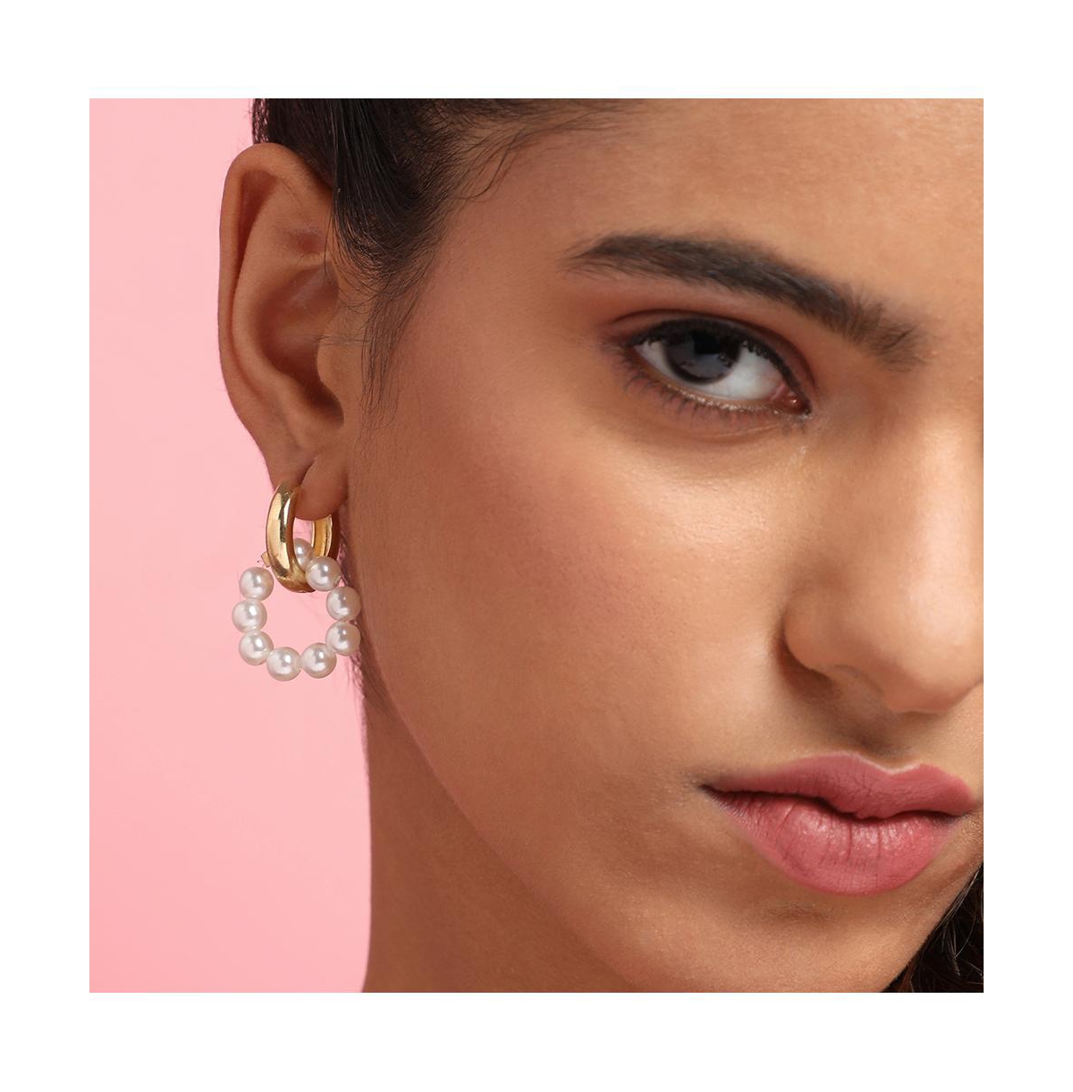 Sohi Women's Asymmetrical Pearl Hoop Earrings In Gold