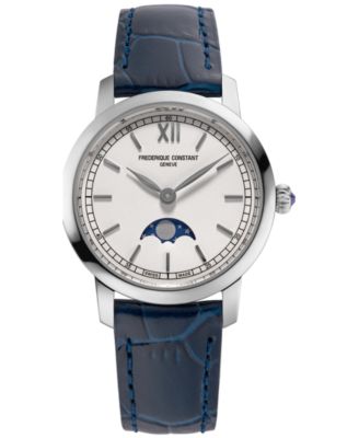 Frederique Constant - Women's Swiss Slimline Moonphase Blue Leather Strap Watch 30mm