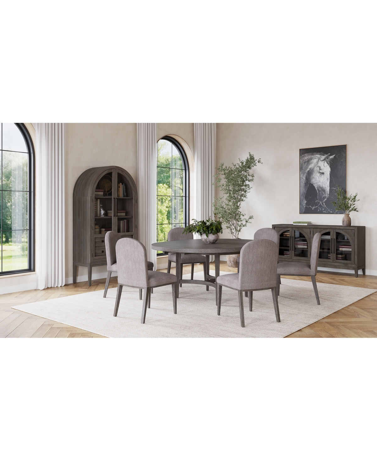 Macy's Griffith 7 Pc. Round Dining Set (table & 6 Side Chairs), Created For  In Dark Gray