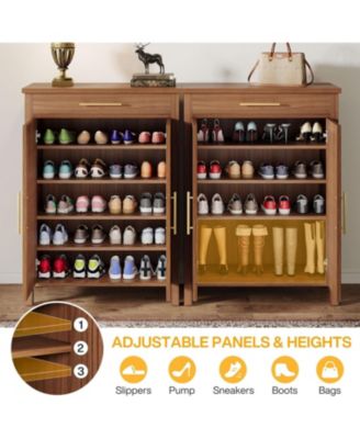 31.49" Wood 5-Tier Shoe Cabinet with Louvered Doors & Drawer Adjustable Shelves Freestanding Organizer for Entryway & Closet