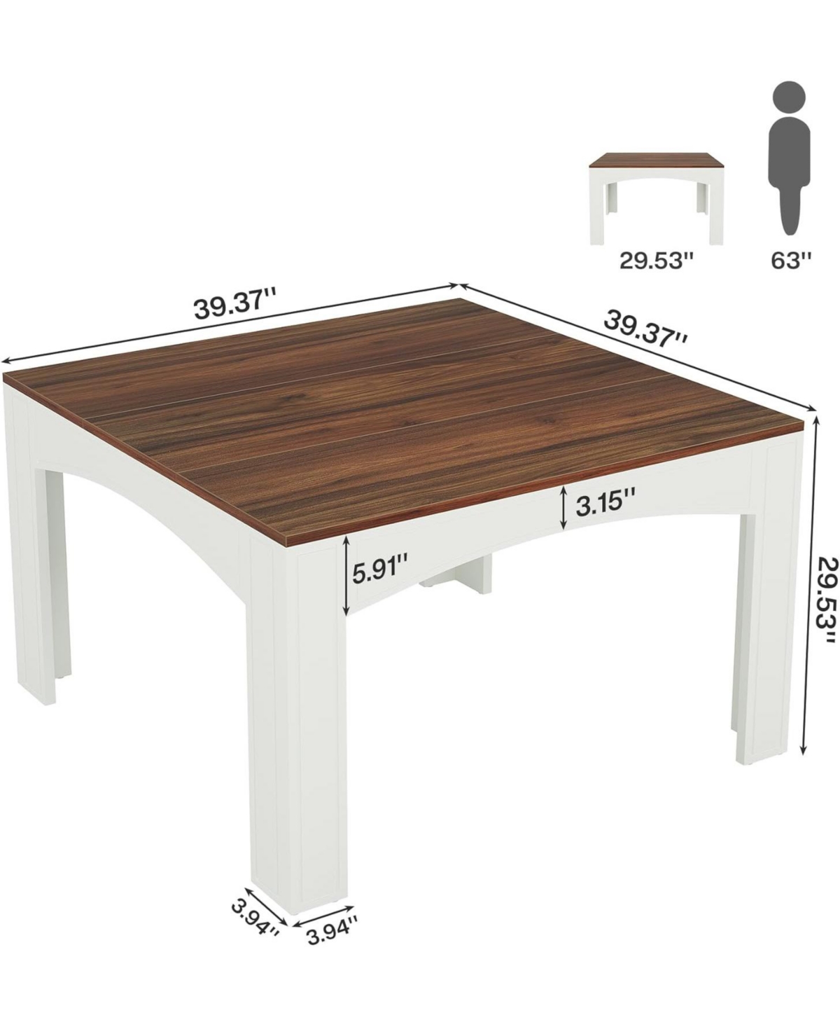 Tribesigns Square Dining Table for 4, 39.4-Inch Farmhouse Wood Kitchen Table Dinner Table for Dining Room, Space - Walnut and white