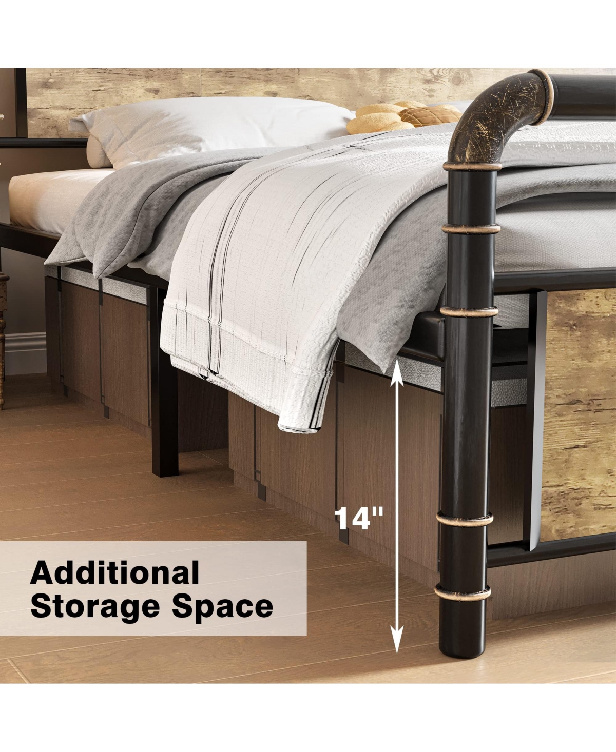 gaomon Metal Bed Frame with Wood Headboard & Footboard, Heavy Duty Platform Bed Frame with 14