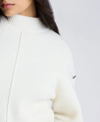 Women's Button-Sleeve Mock Neck Sweater