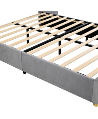 Queen Upholstered Platform Bed with Dual Outlets and USB Charging Ports on Each Side