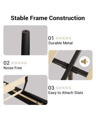 King Size Bed Frame, Metal Platform Bed Frame with PU Leather Upholstered Headboard, Strong Slat Support, Easy Assembly, Black