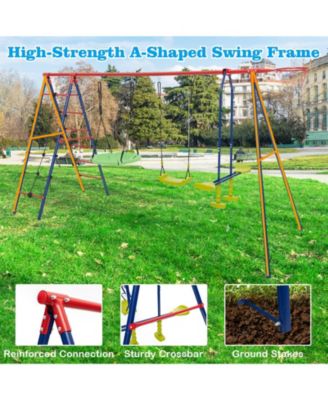550 LBS 6-in-1 Patio Kids Swing Set – Climbing Net, Ladder & Basketball Hoop