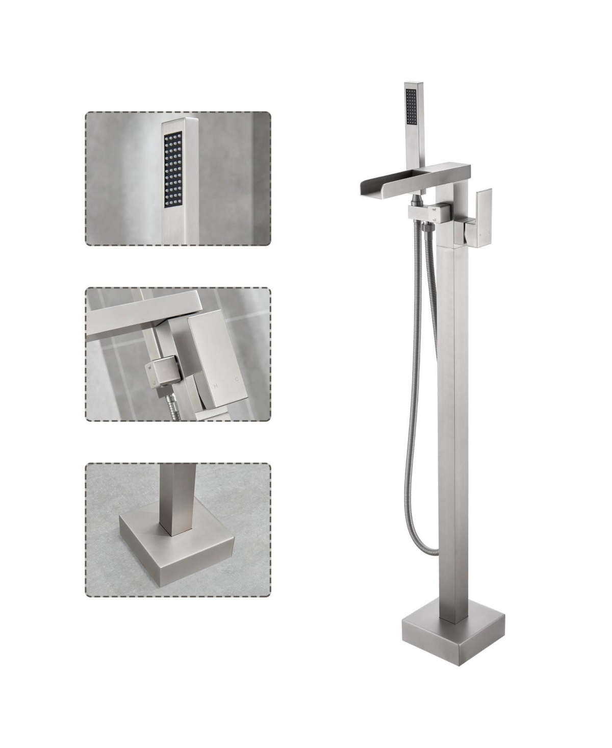Flynama Single-Handle Free Standing Waterfall Tub Filler Bathroom Tub Faucet with Handheld Shower in Brushed Nickel