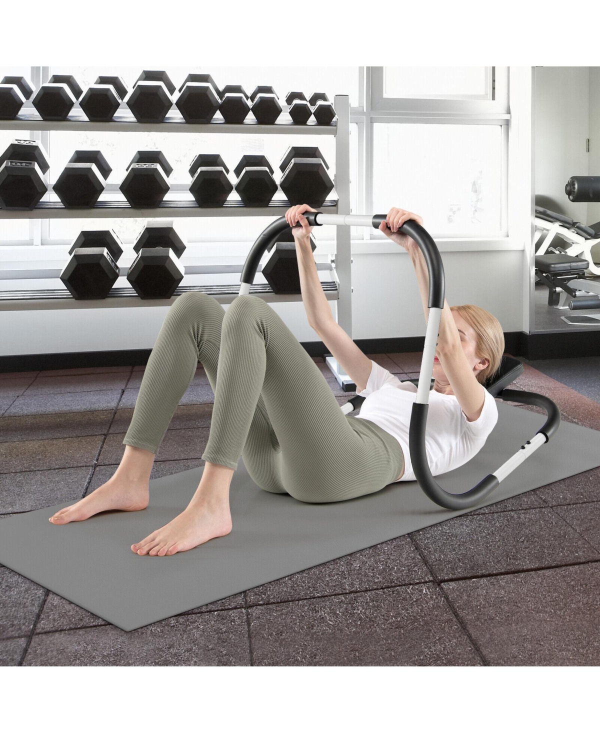 Hongge Portable Ab Trainer with Headrest and Foam Handle for Office Home Gym- White