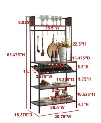 Wine Bakers Rack, Freestanding Floor Storage Shelves Microwave Stand, Kitchen Organizers with Wine Bottle and Glass Holder, Bar Cabinet, Black