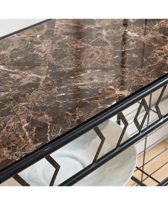 5-Tier Standing Kitchen Bakers Rack for with Storage Microwave Stand, Metal Frame with Marble Finish - Black